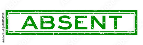 Grunge green absent word square rubber seal stamp on white background