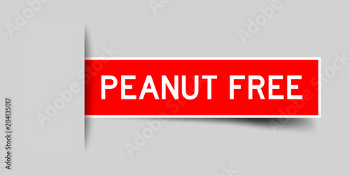 Square seal red color sticker in word peanut free insert on gray background