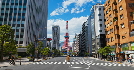 Wandcirkels Tokio Tokyo Tower midden in stad  © leungchopan
