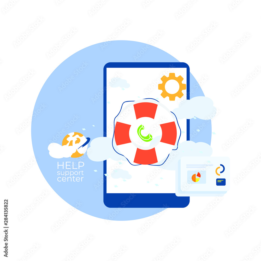 Online customer support center. Life belt on a mobile device. Online customer support center. Life belt on a mobile device.