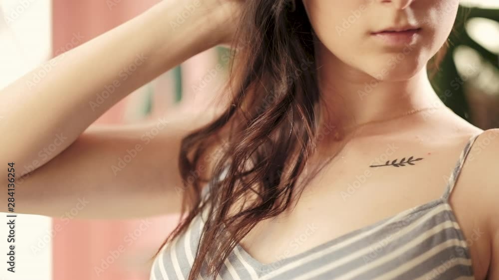 Female elegance. Temptation sensuality tenderness. Alluring woman. Bare shoulder. Female elegance. Temptation sensuality tenderness. Alluring woman. Bare shoulder.