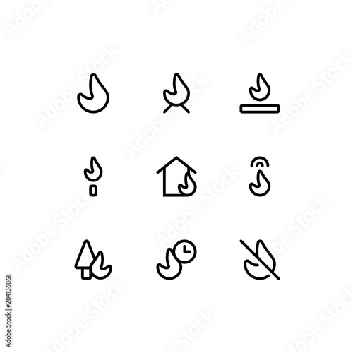 Set of fire, flammable, explosion, burn outline style icon - vector