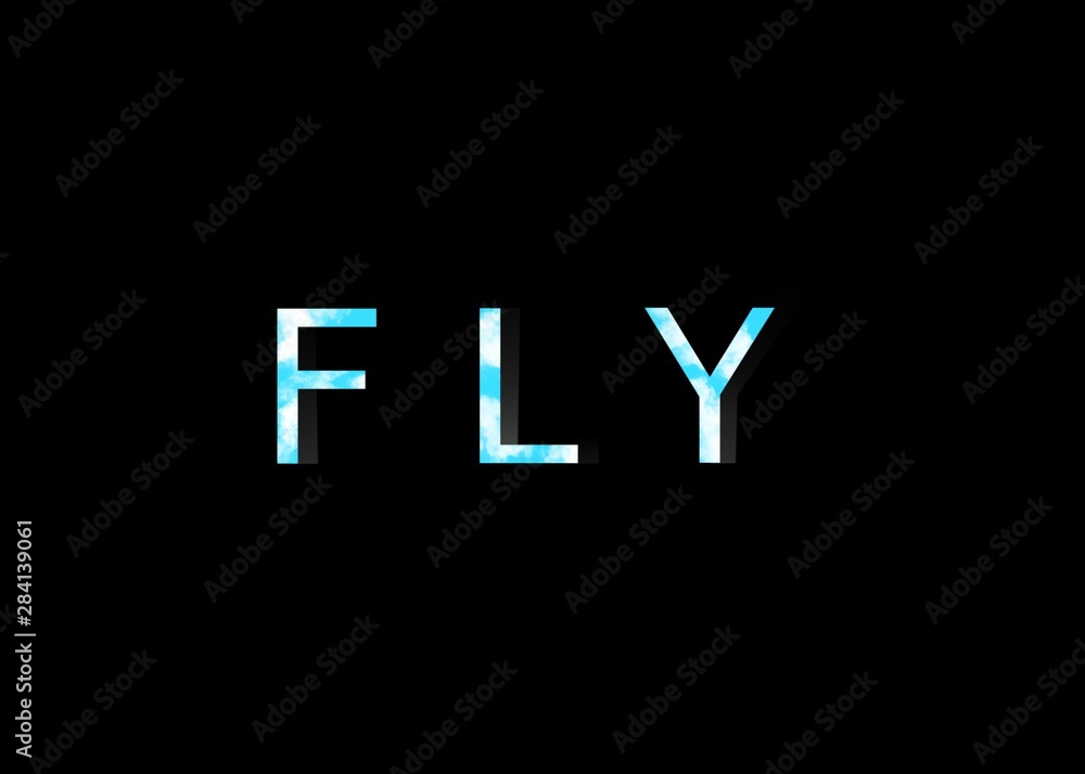 Obraz premium fly text with clouds logo on black background 