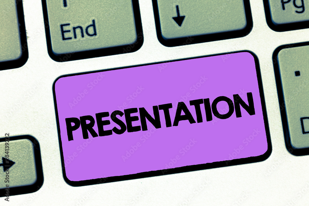 Text sign showing Presentation. Conceptual photo Speech or talk in which a new product demonstrating idea work is shown. Text sign showing Presentation. Conceptual photo Speech or talk in which a new product demonstrating idea work is shown.