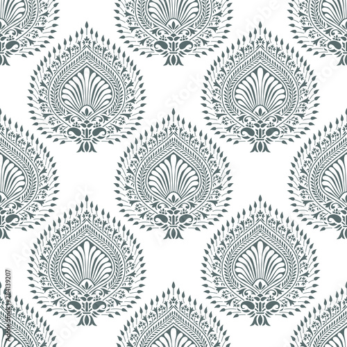 Traditional seamless indian grey damask pattern
