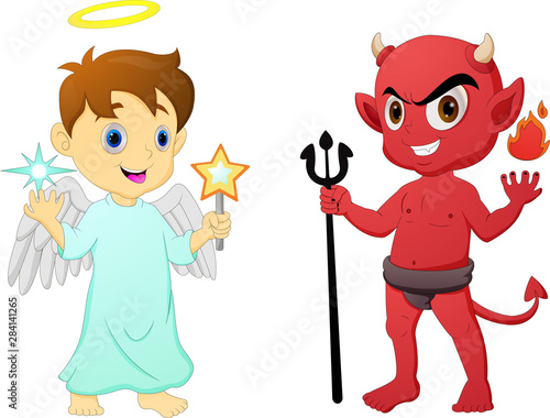 Cartoon little angel and devil