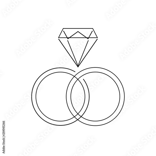 two an engagement ring icon with diamond on a white background flat design
