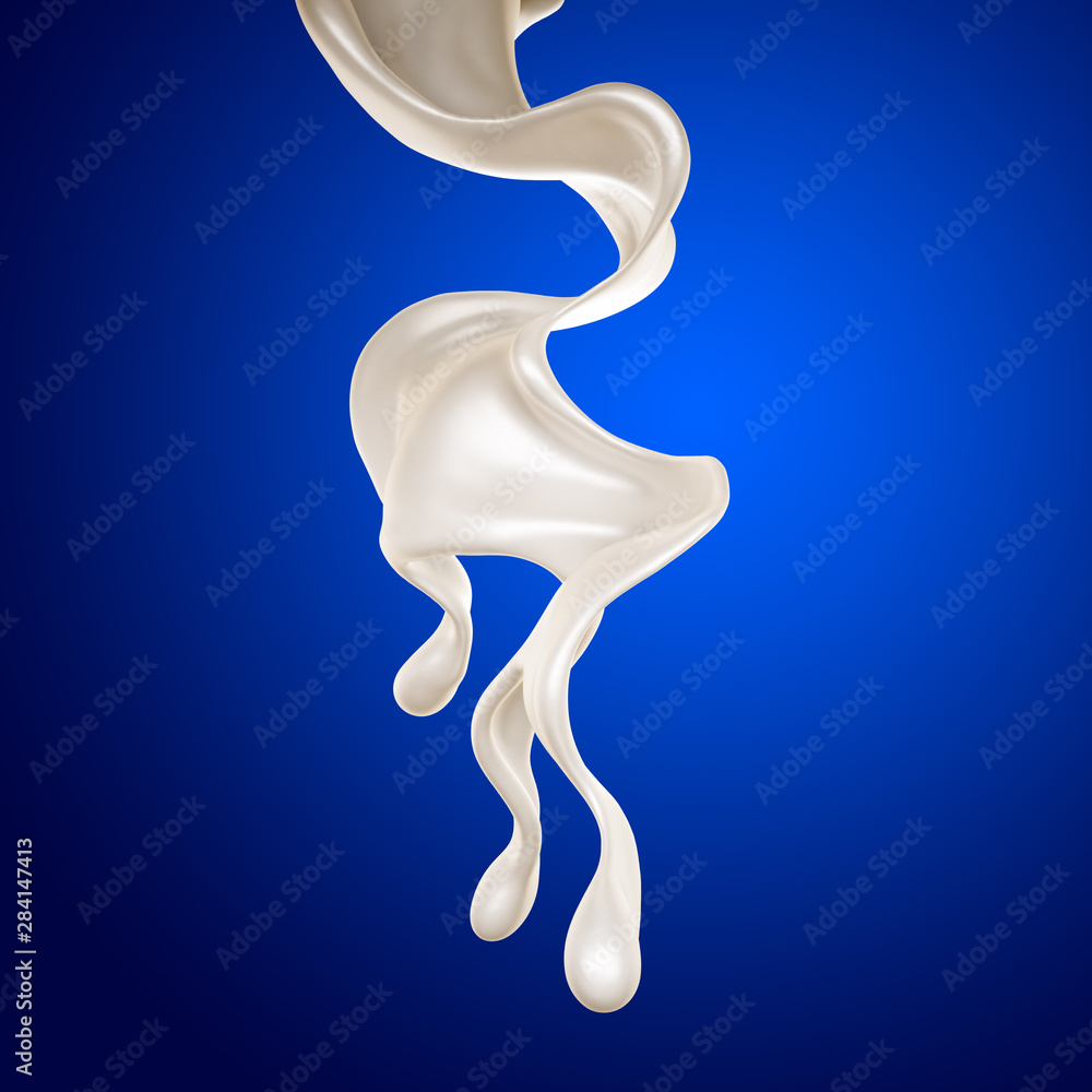 A splash of milk on a blue background. 3d illustration, 3d rendering. A splash of milk on a blue background. 3d illustration, 3d rendering.