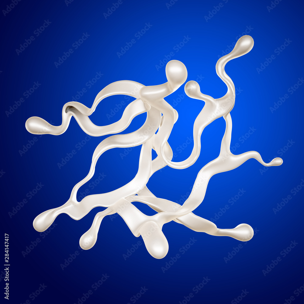 A splash of milk on a blue background. 3d illustration, 3d rendering. A splash of milk on a blue background. 3d illustration, 3d rendering.