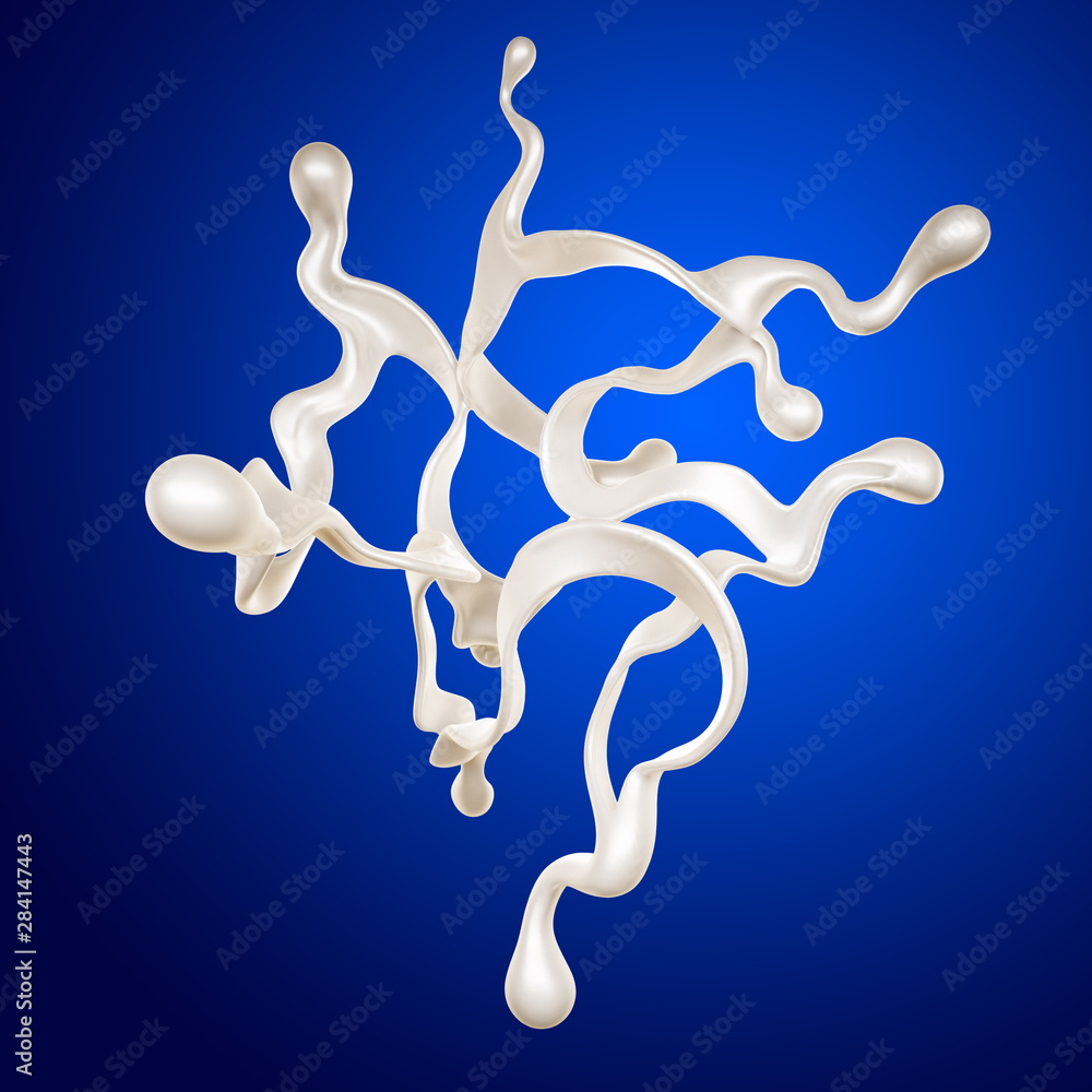 A splash of milk on a blue background. 3d illustration, 3d rendering. A splash of milk on a blue background. 3d illustration, 3d rendering.