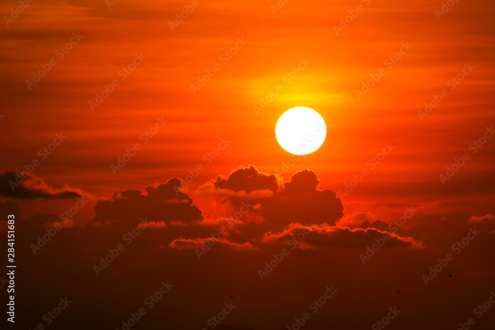 colorful heap red orange sunset cloud and sun on sky