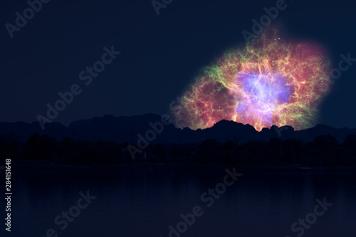 blur nebula galaxy back on night cloud sky silhouette mountain