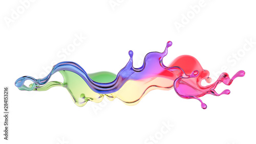 Fototapeta Naklejka Na Ścianę i Meble -  Splash of color rainbow transparent liquid on a white background. 3d illustration, 3d rendering.