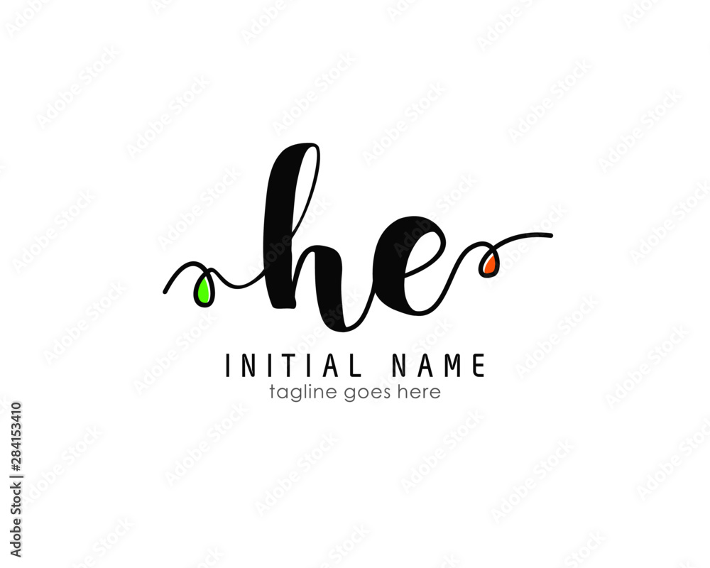 H E HE Initial brush color logo template vetor