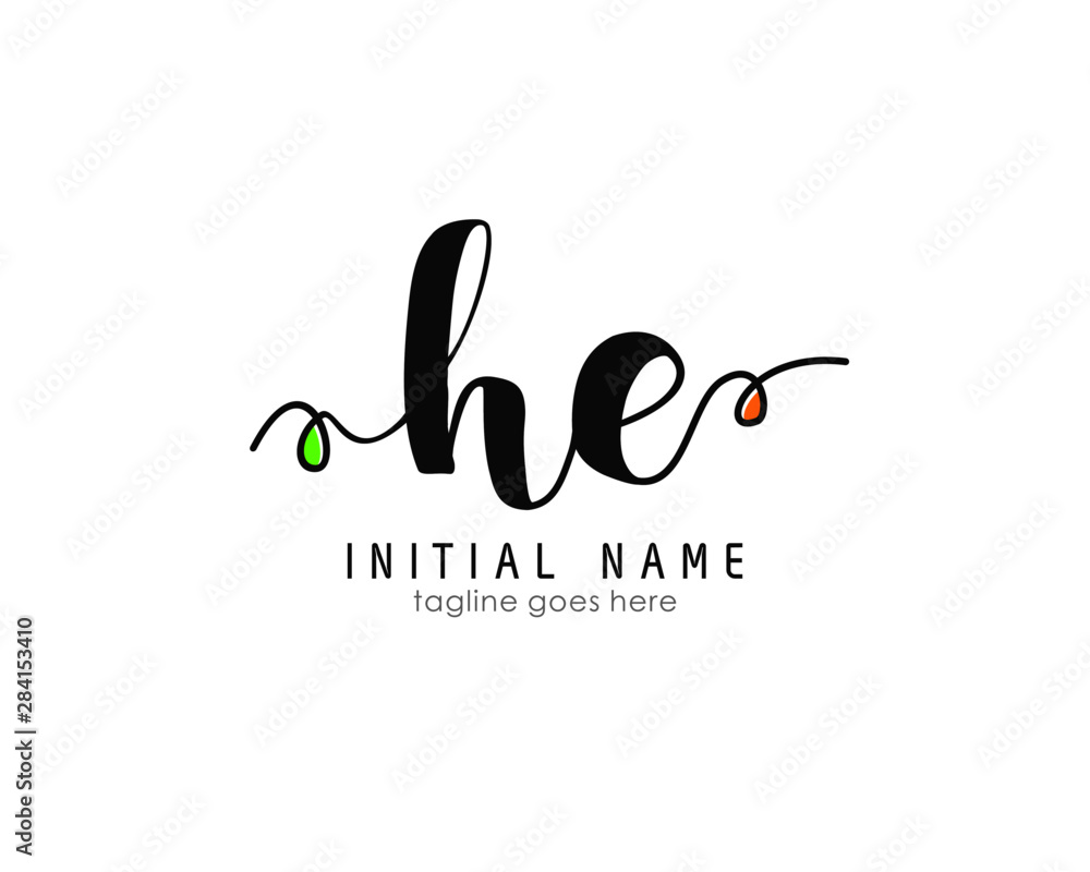 Obraz premium H E HE Initial brush color logo template vetor