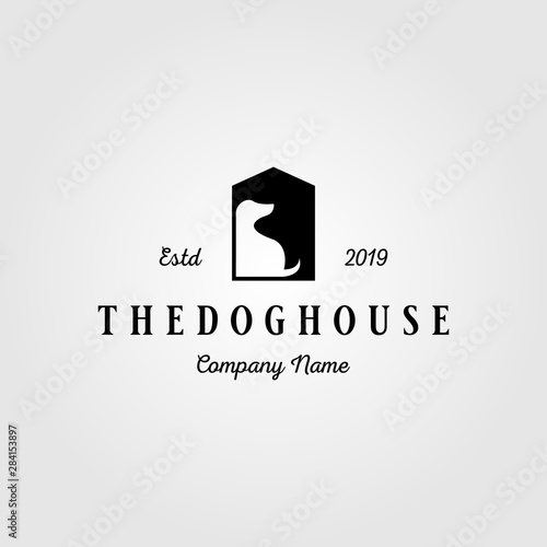 dog house pet home logo vintage vector illustration design