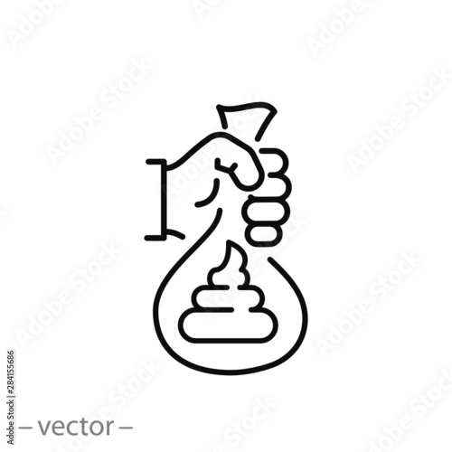 clean you after pet icon, up bag with shit, poo thin line symbol on white background - editable stroke vector illustration photo