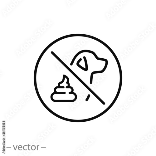 no dog pooping icon, shitting is not allowed, thin line symbol on white background - editable stroke vector illustration eps 10