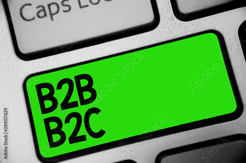 Handwriting text B2B B2C. Concept meaning two types for sending emails to other people Outlook accounts Keyboard green key Intention create computer computing reflection document