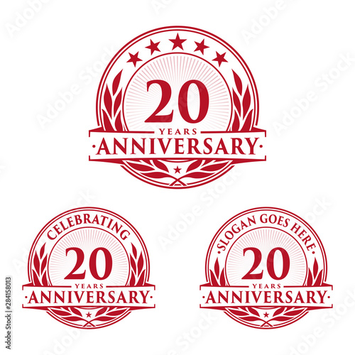 20 years anniversary logo set. 20th years anniversary celebration logotype. Vector and illustration.