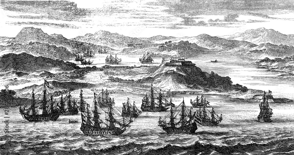 Εκτύπωση καμβά Departure of the Spanish treasure fleet to West Indies across the Atlantic ocean