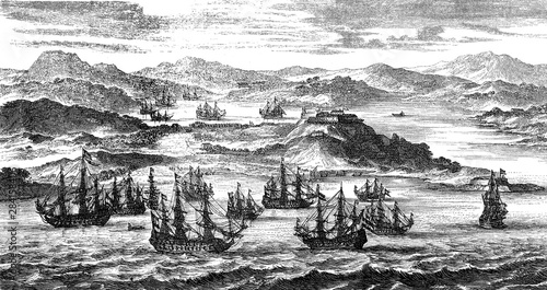 Photos Departure of the Spanish treasure fleet to West Indies across the Atlantic ocean