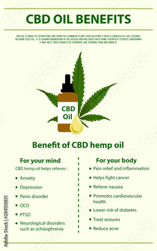 CBD Oil Benefits vertical infographic illustration about cannabis as herbal alternative medicine and chemical therapy, healthcare and medical science vector.