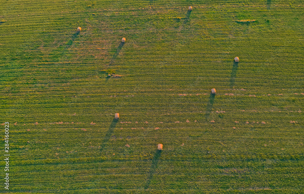 Aerial view of the hay bales in the countryside, Croatia Aerial view of the hay bales in the countryside, Croatia