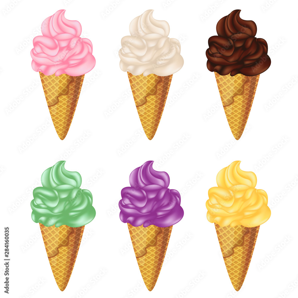 ice cream vanilla, chocolate, strawberries, banana, blueberries, kiwi set isolated on white background ice cream vanilla, chocolate, strawberries, banana, blueberries, kiwi set isolated on white background