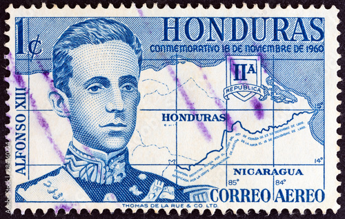 Alfonso XIII king of Spain and map (Honduras 1961)