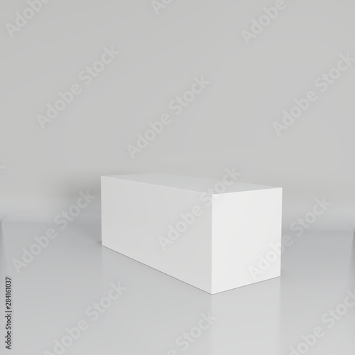 White cube in light studio. 3d rendering background.