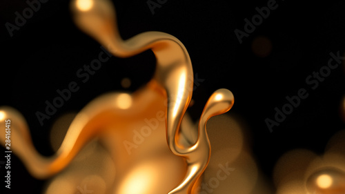 Elegant  luxury splash of gold liquid. 3d illustration  3d rendering.
