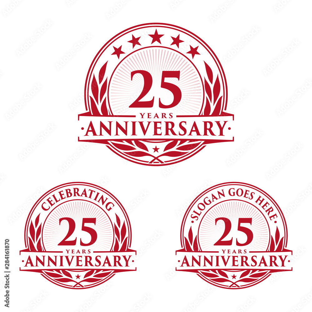 25 years anniversary logo set. 25th years anniversary celebration logotype. Vector and illustration. 25 years anniversary logo set. 25th years anniversary celebration logotype. Vector and illustration.