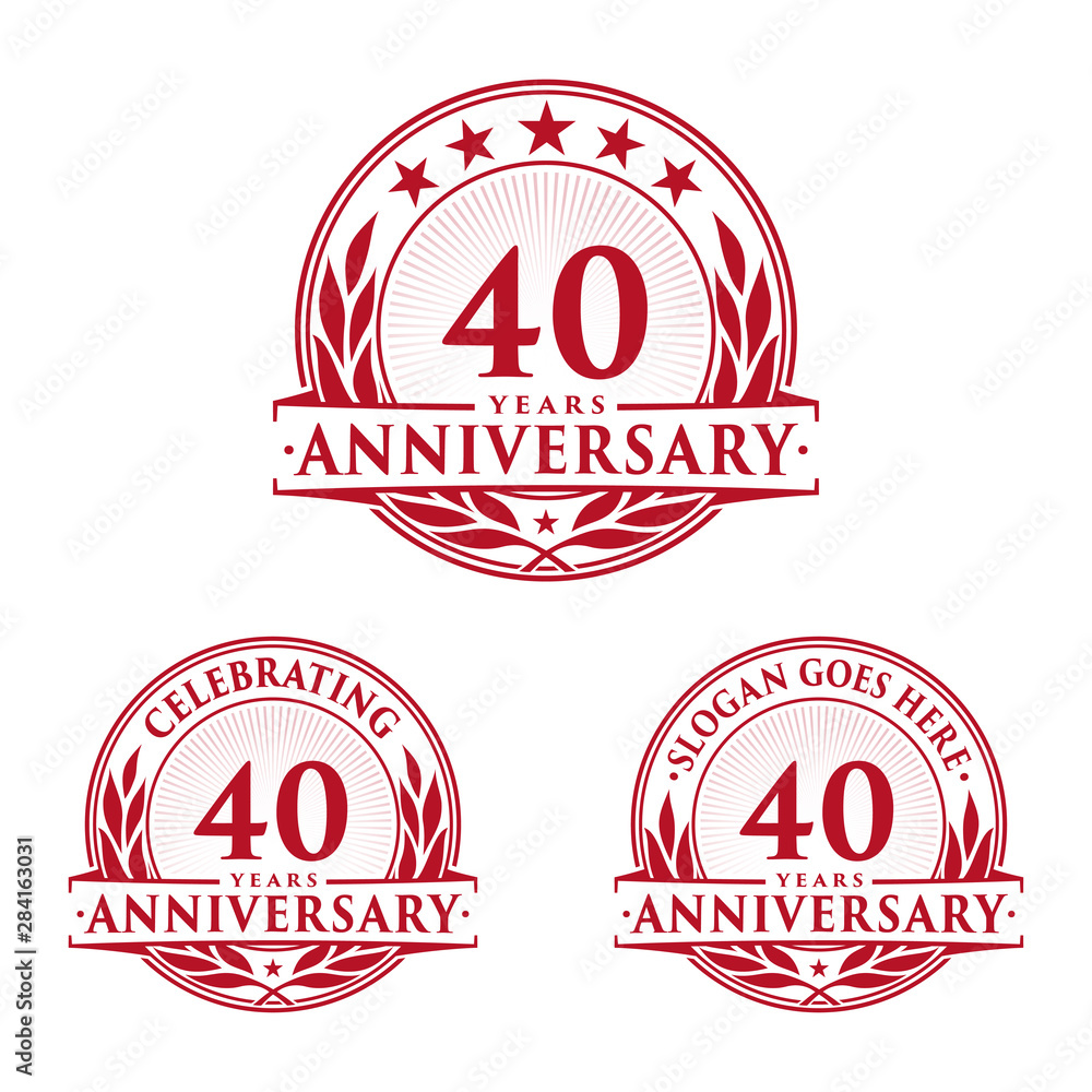 40 years anniversary logo set. 40th years anniversary celebration logotype. Vector and illustration. 40 years anniversary logo set. 40th years anniversary celebration logotype. Vector and illustration.