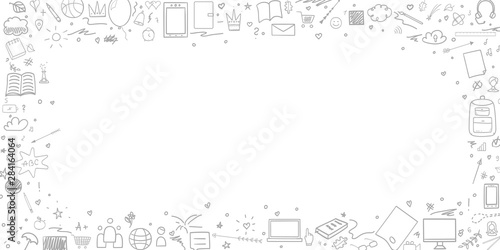 Abstract pattern with school supplies. Back to school. Hand drawn elements. Illustration for banners, flyers or posters