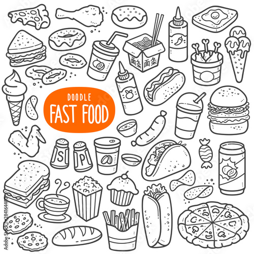 Fast Food Black and White Illustration.