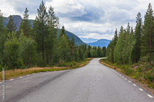 Scenic road from Jokkmokk to Sarek national park in Northern Swedish photo