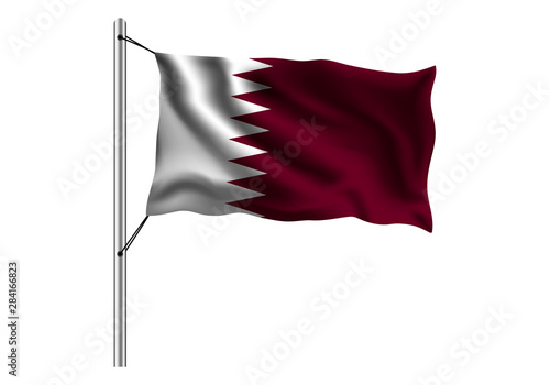 Waving Qatar flag on flagpole on isolated background, flag of Qatar, vector illustration