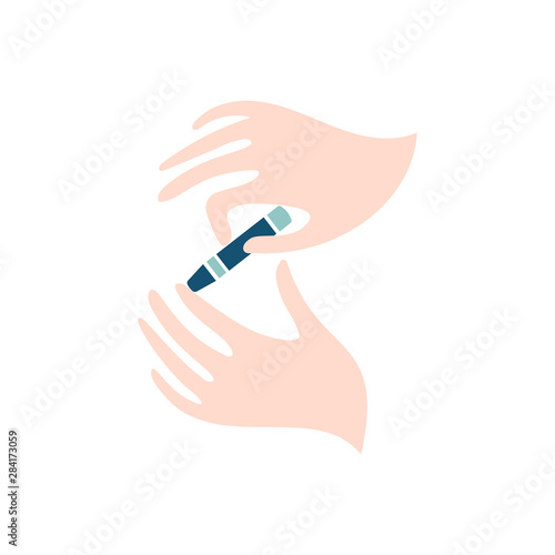 World Diabetes Day symbol. Awareness medical infographic design element. Hand with blood from finger on blood glucose meter, vector illustration