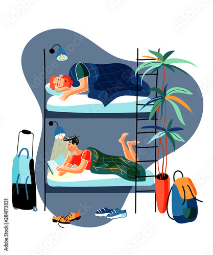 Student dormitory room flat vector illustration