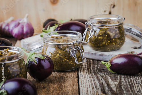 Eggplant preserves, vegan plant based food