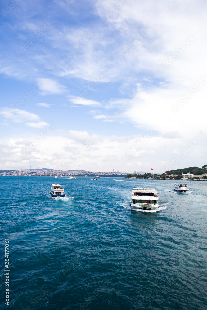 Boat at Bosphorus strait in Istanbul, Turkey