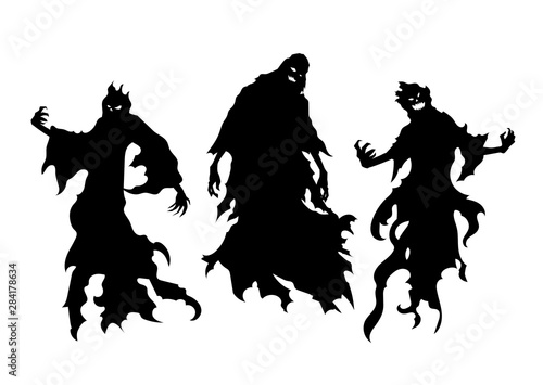 Silhouette of flying evil spirit isolated on white. Illustration about ghost and fantasy.