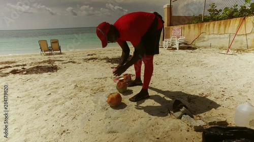 Coconut Man, Coconut Drink Bar Stand, Lucaya Beach, Bahamas 