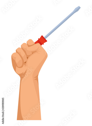 Construction worker hand holding tool