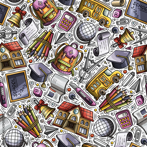 Cartoon hand-drawn Back to School seamless pattern