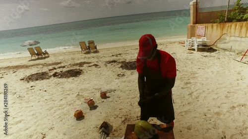 Coconut Man, Coconut Drink Bar Stand, Lucaya Beach, Bahamas 