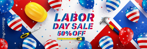 Labor Day Sale poster template.USA labor day celebration with American balloons flag.Sale promotion advertising Brochures,Poster or Banner for American Labor Day