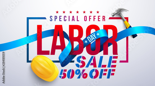 Happy Labor Day poster.USA labor day celebration with blue ribbon.Sale promotion advertising Brochures,Poster or Banner for American Labor Day.Vector illustration EPS10