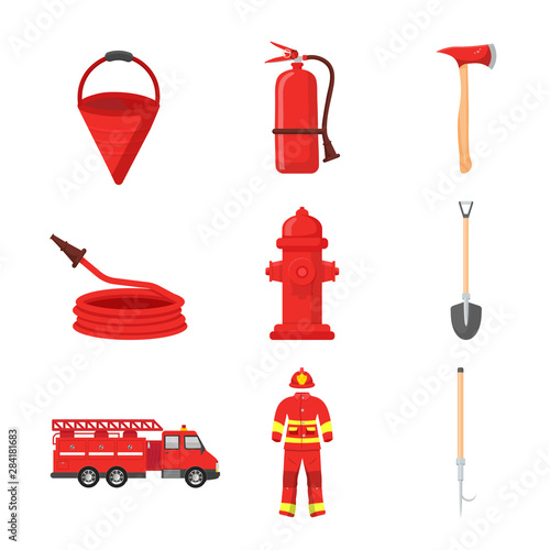 Firefighting equipment flat illustrations set